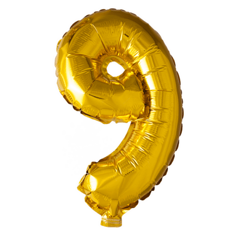 Cijfer Ballon 9 - Goud - 41 cm