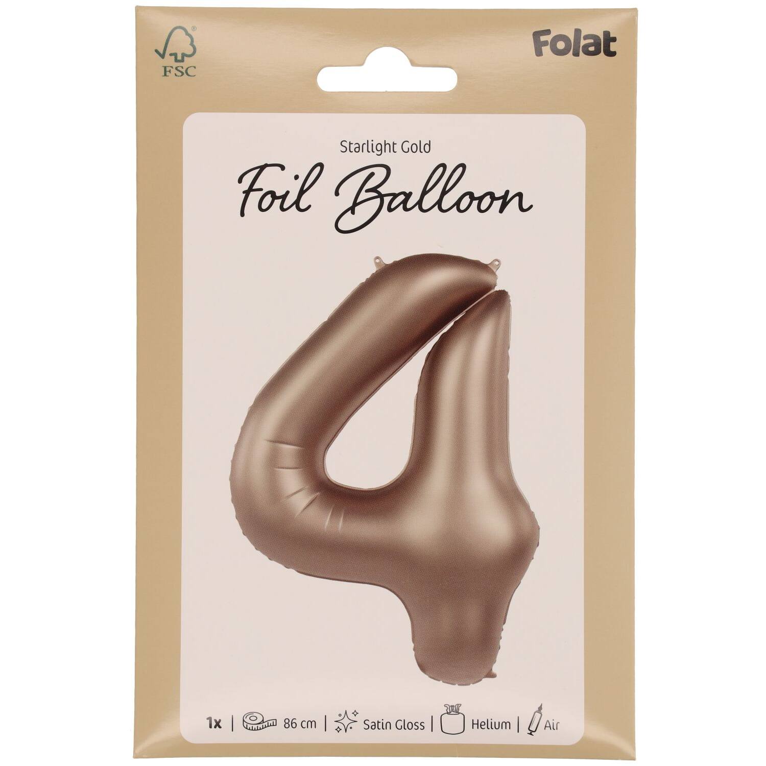 Cijfer Ballon 4 - Starlight Goud - 86 cm