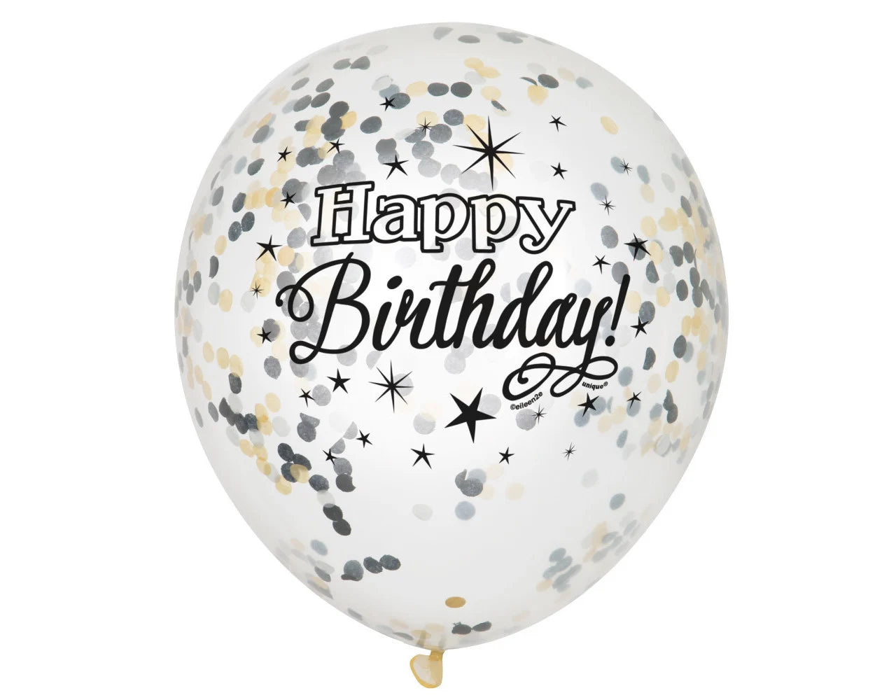 Happy Birthday Confetti Ballonnen - Goud & Zwart - 6 stuks - 30,5 cm