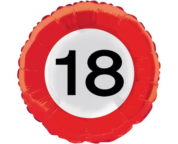 Helium Ballon Verkeersbord 18 Jaar - 45 cm