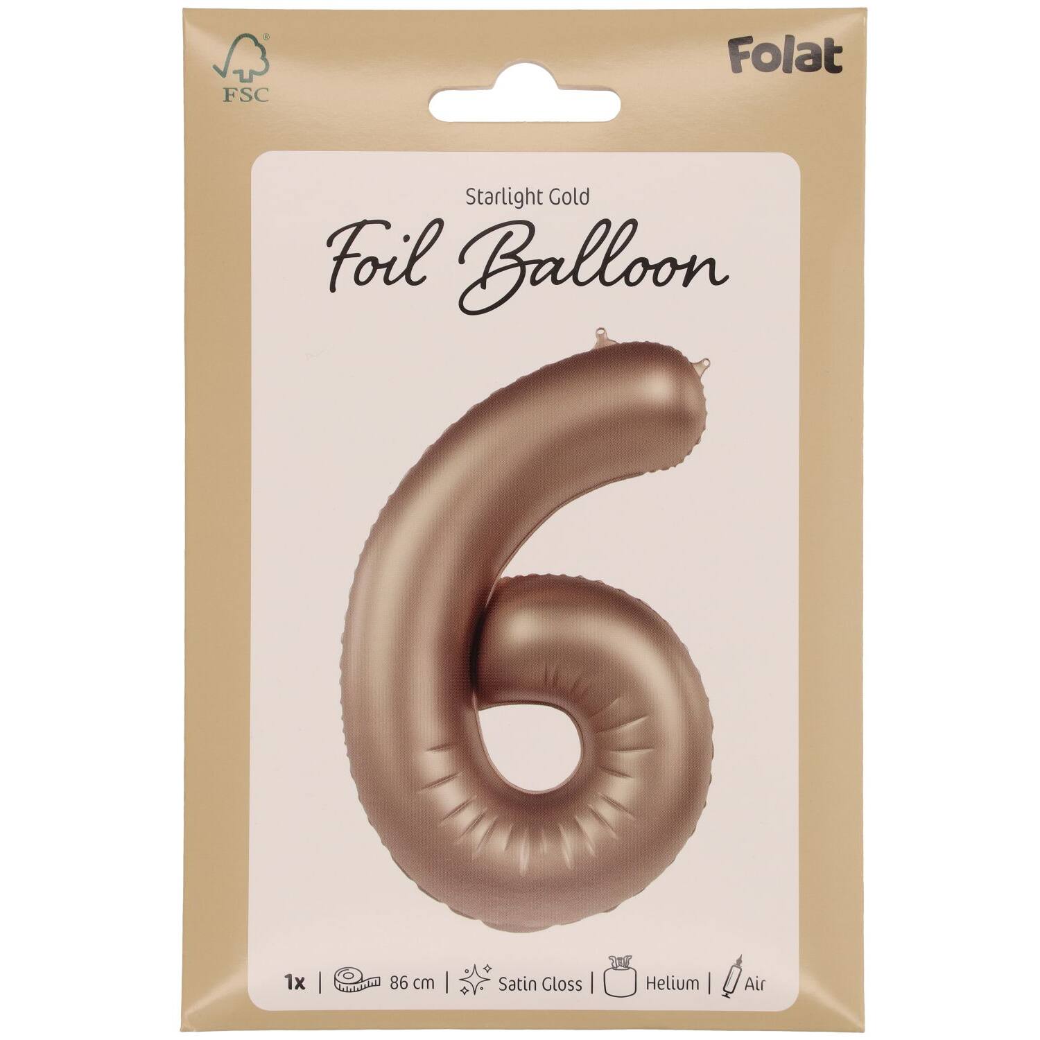 Cijfer Ballon 6 - Starlight Goud - 86 cm