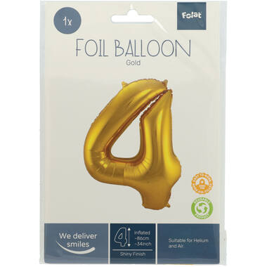 Cijfer Ballon 4 - Goud - 86 cm