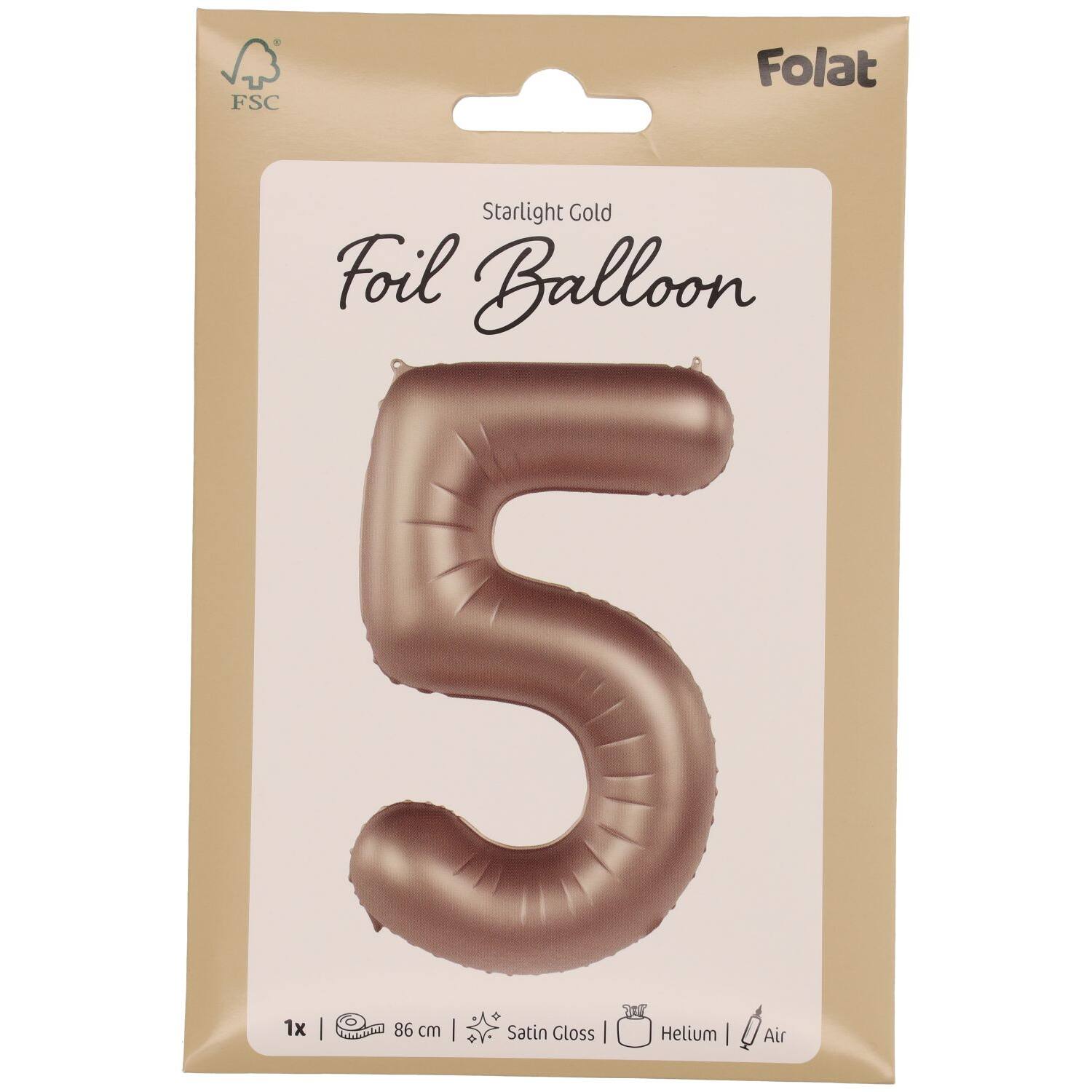 Cijfer Ballon 5 - Starlight Goud - 86 cm