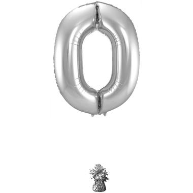 Cijfer Ballon 0 - Zilver - 86 cm