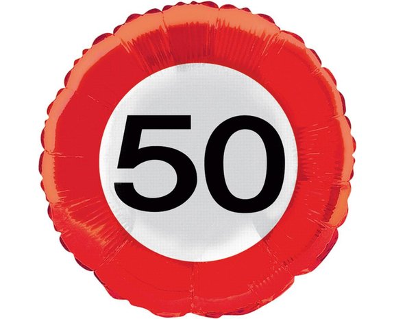 Helium Ballon Verkeersbord 50 Jaar - 45 cm