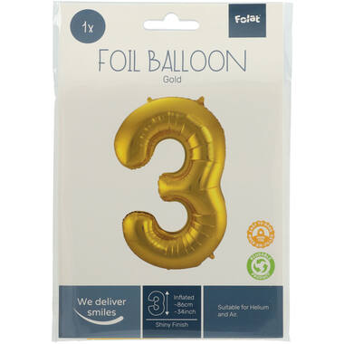 Cijfer Ballon 3 - Goud - 86 cm