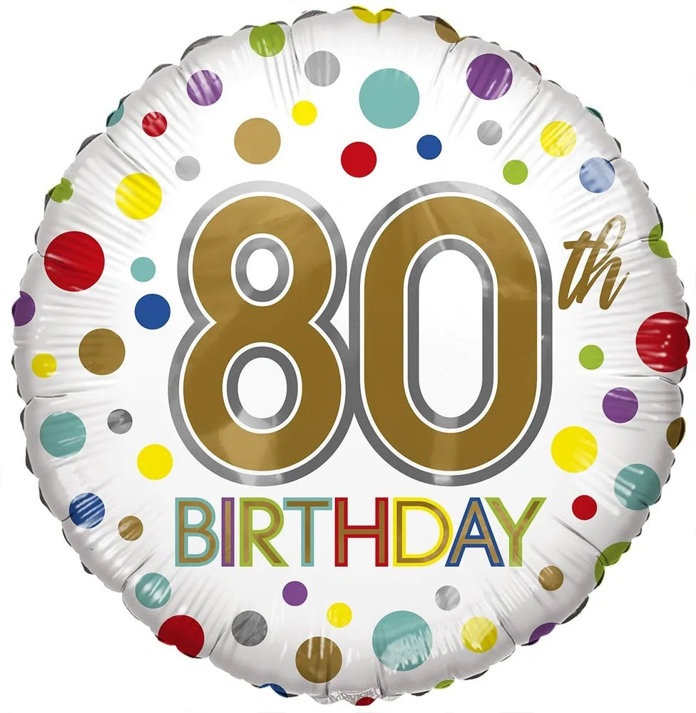 80th Birthday Gekleurd Helium Ballon - 45 cm