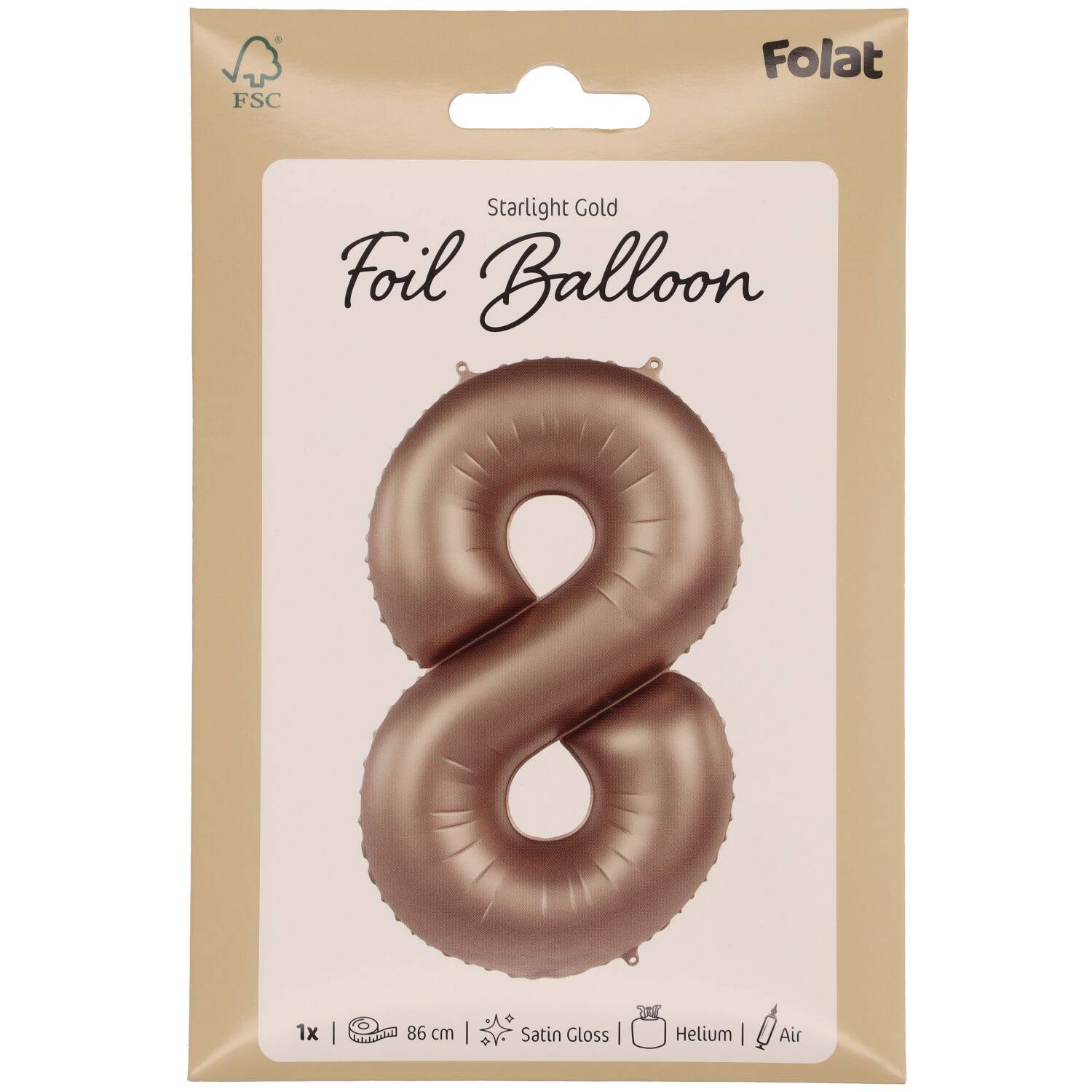 Cijfer Ballon 8 - Starlight Goud - 86 cm