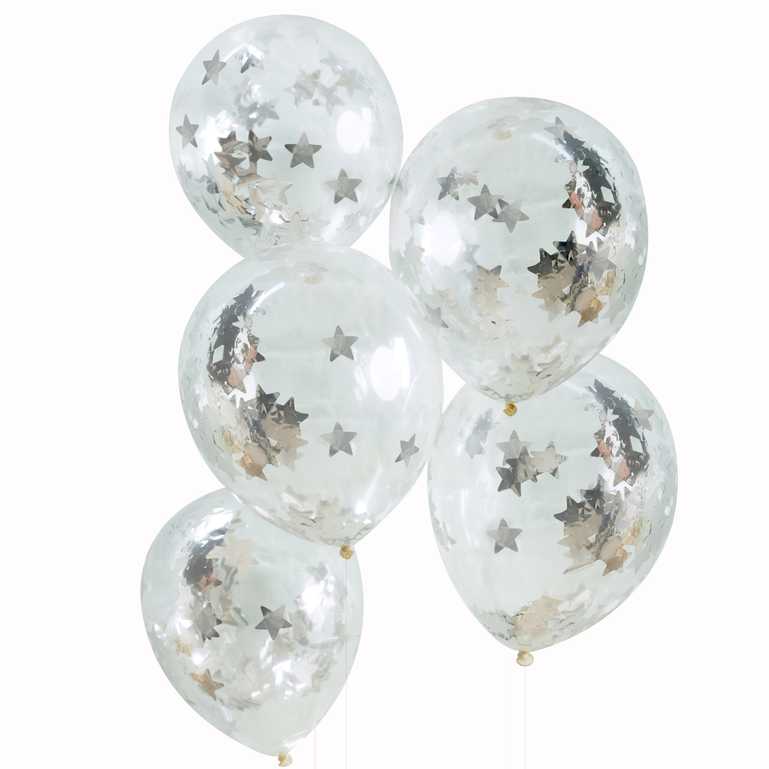 Zilveren Confetti Ballonnen Sterren - 5 stuks - 30 cm