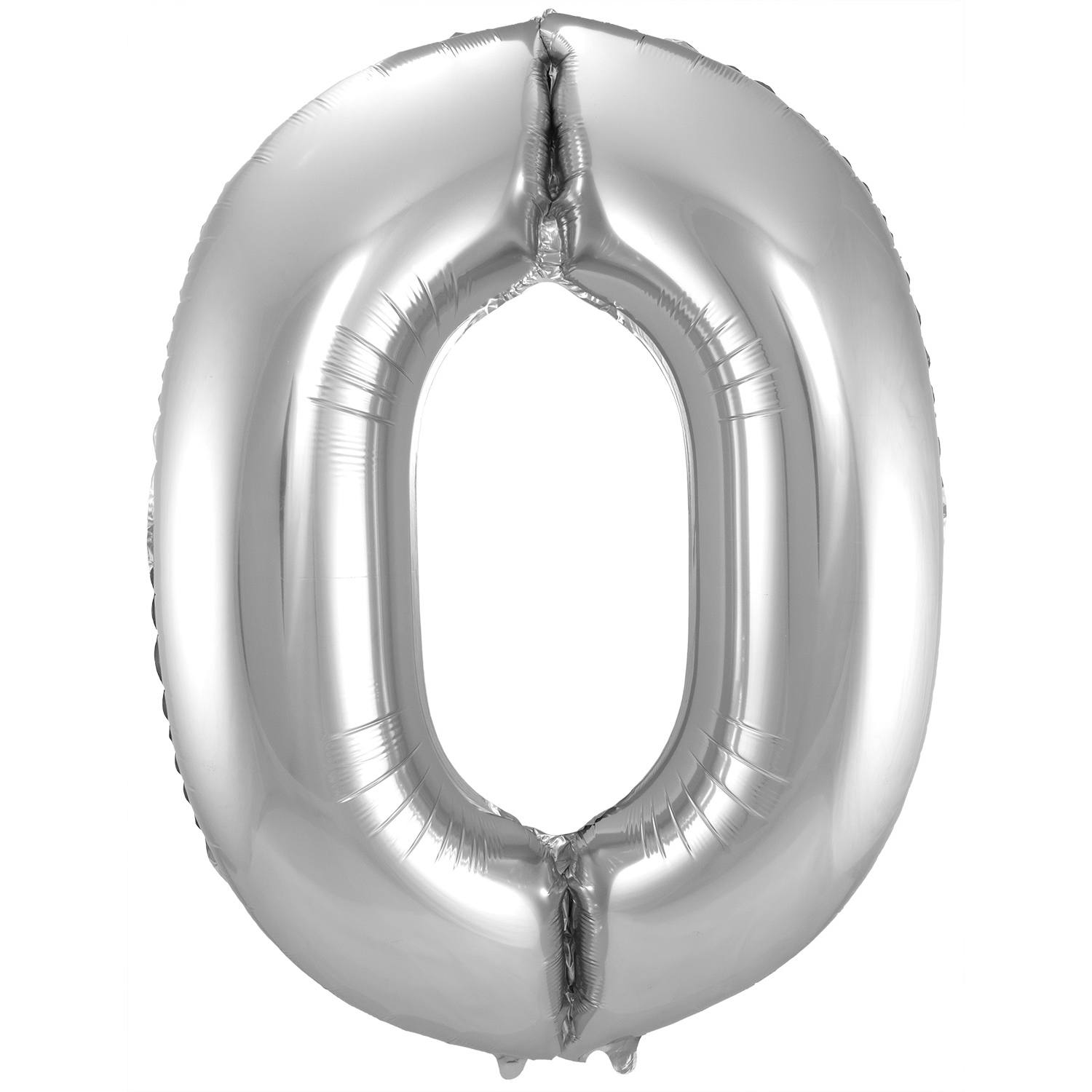 Cijfer Ballon 0 - Zilver - 86 cm