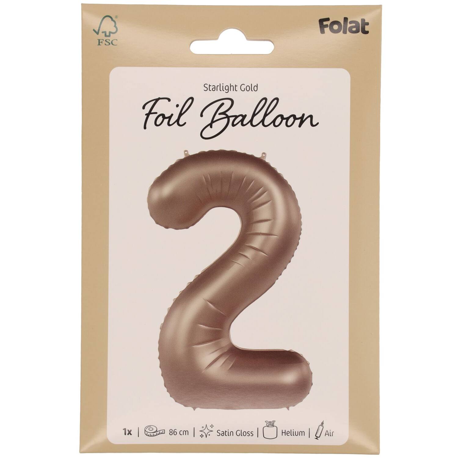 Cijfer Ballon 2 - Starlight Goud - 86 cm