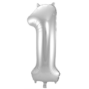 Cijfer Ballon 1 - Zilver - 86 cm