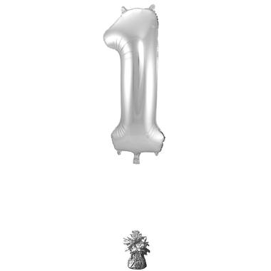 Cijfer Ballon 1 - Zilver - 86 cm