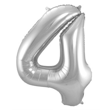 Cijfer Ballon 4 - Zilver - 86 cm