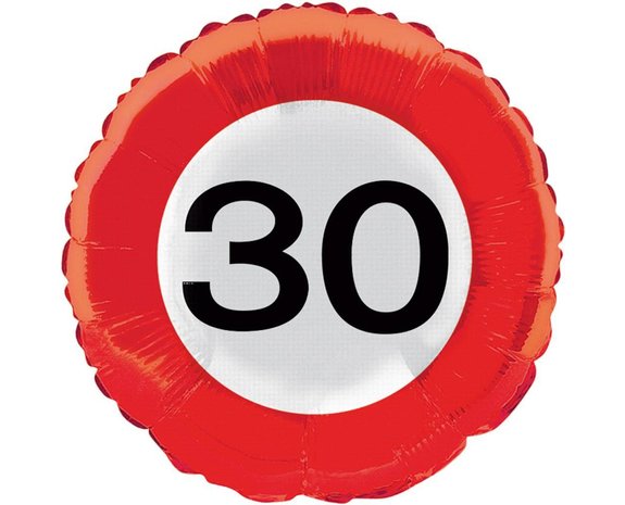 Helium Ballon Verkeersbord 30 Jaar - 45 cm