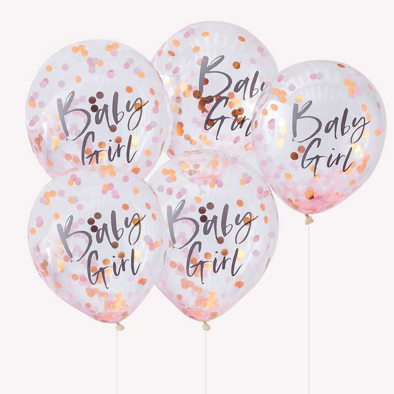 Roze Confetti Ballonnen Baby Girl - 5 stuks - 30 cm